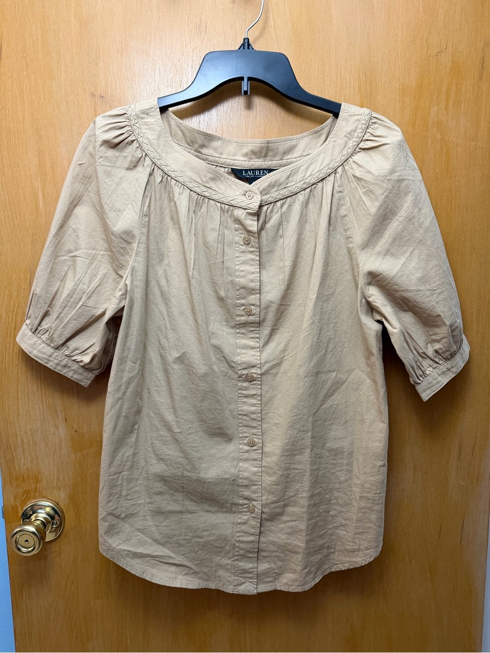 Ralph Lauren Tan Short-Sleeve Button-Front Blouse